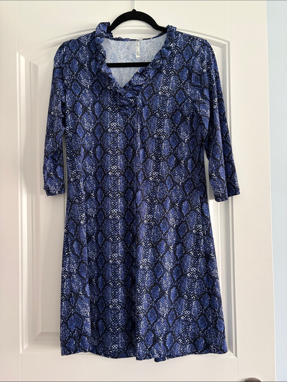 Lulu-B Blue Snake-Print 3/4 Sleeve Dress